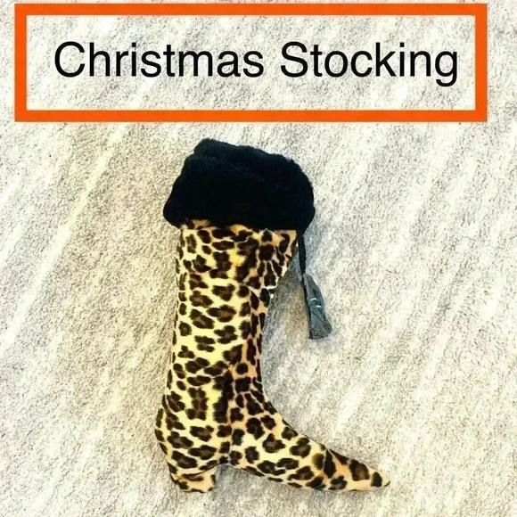NWT Leopard Print Boot Christmas Stocking - Picture 1 of 6